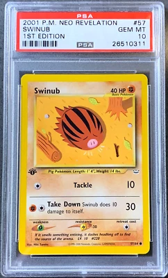 Pokémon Card 1st Edition Swinub PSA 10 Gem Mint, Neo Revelation #57, WOTC 2001 - Image 1 of 2