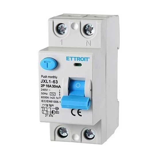 ETTROIT Interruttore Differenziale Puro 2P 16A 6kA 30mA 220V Salvavita