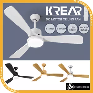 Krear Ceiling Fan With Light Remote Control 52'' DC Wood Blade Strong Wind Timer - Picture 1 of 55