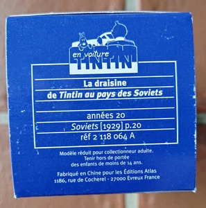 TINTIN En Voiture LA DRAISINE Au Pays des Soviets - Certif + boite 1/43 Atlas - Picture 1 of 1