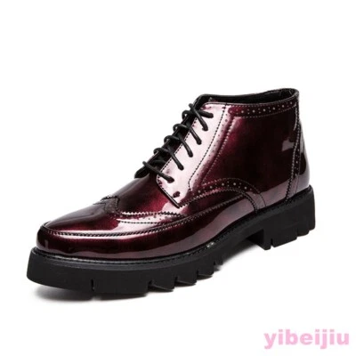 Zapatos de vestir para hombre Botas al tobillo Punta de ala Parte superior alta Cuero brillante Puntera Tacón cubano Foto 1 de 4