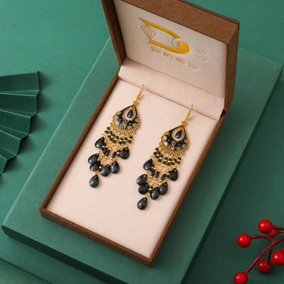 Pendientes Borla Multicolor Cuentas Gota Aceite Hecho a Mano Pendientes Colgantes Joyería Boho Foto 1 de 4