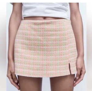 NWT ZARA Women’s S PINK TEXTURED SKORT MINI SHORT SKIRT 3590/728 Preppy Pastel - Picture 1 of 7
