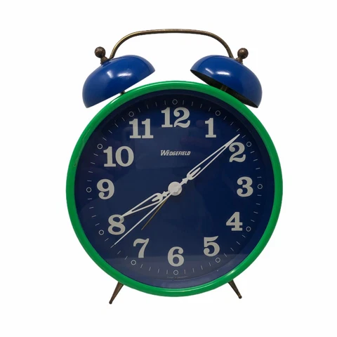 Vintage 1970s West Germany BLESSING Green & Blue Windup Alarm Clock Large Cover