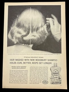 Woodbury Shampoo Vintage Print Ad 1950s Hair Cair Beauty Salon Decor Holds Curls - Picture 1 of 6
