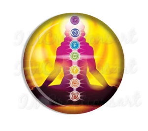 Chakra Zen Yoga Lovers Spiritualty Handmade Pocket Mirror, Magnet, or Pin 2.25" - Picture 1 of 4