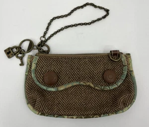 Gap Herringbone Tweed Mini Purse Clutch Lock Key Charms Chain Y2K - Picture 1 of 8