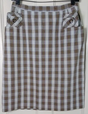 Falda lápiz de colección años 50 para mujer 28" cintura marrón gris dorado bolsillos a cuadros Rockabilly  Foto 1 de 4