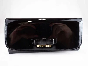 Miu Miu Wallet Ribbon Black Patent Leather Bifold - Picture 1 of 14