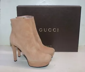 Gucci Light Beige Suede Platform Ankle Boots Women Size 42 - Picture 1 of 15