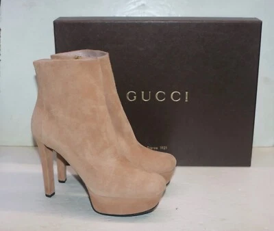 Botas de tornozelo femininas Gucci bege claro camurça plataforma tamanho 42 - Imagem 1 de 4
