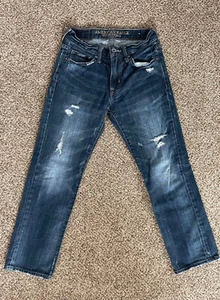 American Eagle AE Men Boys Slim Straight Distressed Blue Jeans 26x28 - Picture 1 of 5