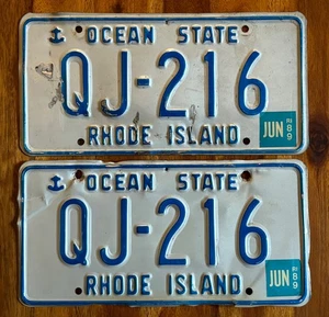 Rhode Island License Plates Blue Border Anchor QJ-216 Matching Set 1989 Stickers - Picture 1 of 5