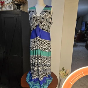 CHICO'S sexy und schlankmachendes langes Maxikleid wunderschön blau grün blk Gr. 3 XL - Bild 1 von 5