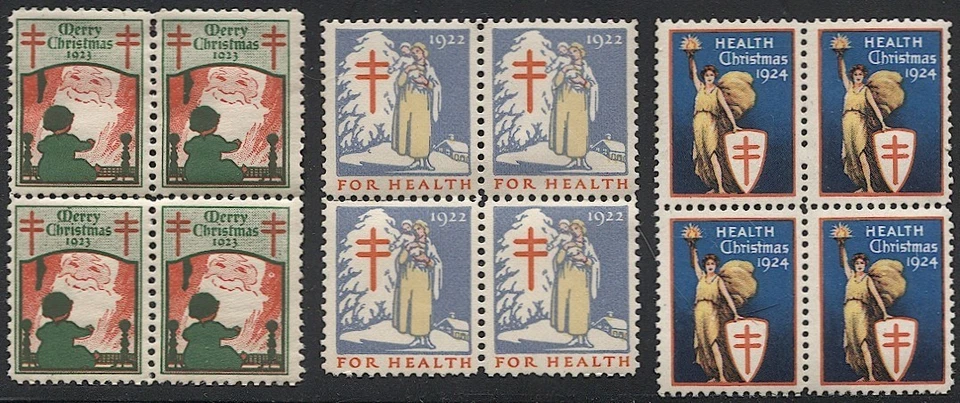 1922-24  WX30-32 Christmas Seals,  Mint MNH Blocks of 4 - Image 1 of 1