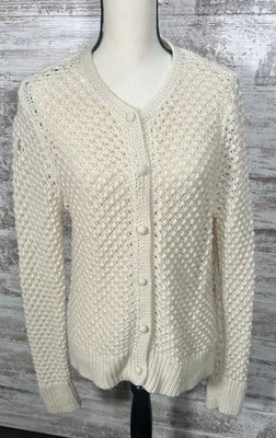 Vintage LL Bean Ivory Open Knit Angora Wool Cardigan Button Sweater Womens L - Image 1 of 4