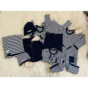 L’ovedbaby Organic Cotton Navy & Stripe Baby Outfit Lot 9pc NB–12M NWT Clothes - Picture 1 of 8