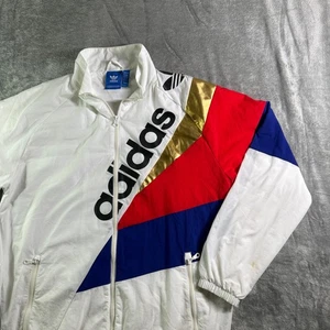 VTG Adidas White Windbreaker Jacket Trefoil Logo Gold Red Blue Colorblock Mens - Picture 1 of 12