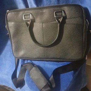 Cole Haan Black Leather Flap Large Messenger Bag Crossbody Computer Bag - Afbeelding 1 van 6