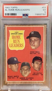 1962 Topps Set-Break # 53 AL Home Run Leaders PSA 5 EX - Picture 1 of 2