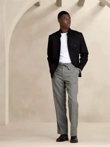 Banana Republic L Salado gerade italienische Flanellhose grau Fischgrät #754663 - Bild 1 von 10