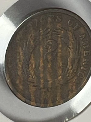 1866 Two Cent Piece Striped Tape Toner Wow Super Cool Civil War - Image 1 of 4