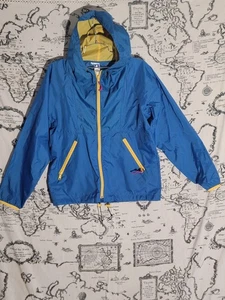 Sierra Designs blaue Windbreaker-Jacke mit Kapuze gelber Besatz Reißverschlusstaschen S - Bild 1 von 11