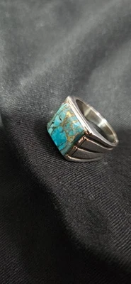 Anel masculino de prata 925 turquesa maciça - Imagem 1 de 4