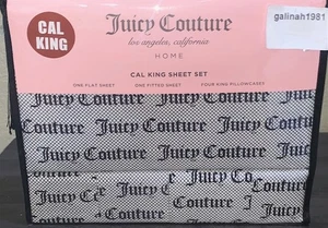 Juicy Couture CALIFORNIA CAL KING 6pc Sheet Set with All-Over Black Logo Print - Picture 1 of 4