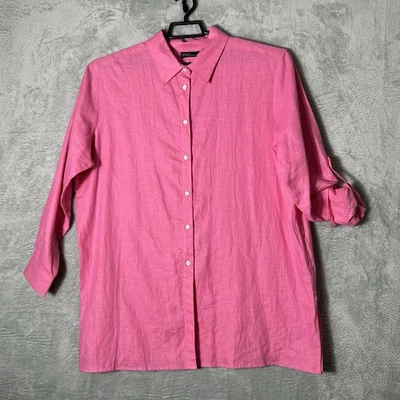 Винтажная женская льняная рубашка Valerie Stevens 18 Вт с розовыми рукавами-вкладками минималистская - Изображение 1 из 4