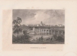 c1850 Lutherstadt Wittenberg Elbe Sachsen-Anhalt Stadtansicht Stahlstich-Ansicht - Imagen 1 de 1