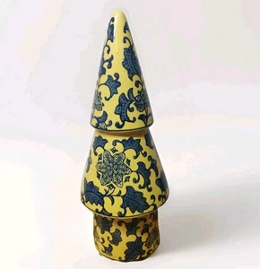 🌲Estatuilla de árbol floral de 3 niveles de cerámica amarilla y azul MIKASA 12"" - Imagen 1 de 10
