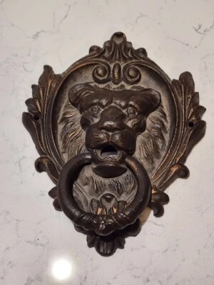 Anillo llamador puerta cabeza de león vintage hierro fundido metal pesado Foto 1 de 4