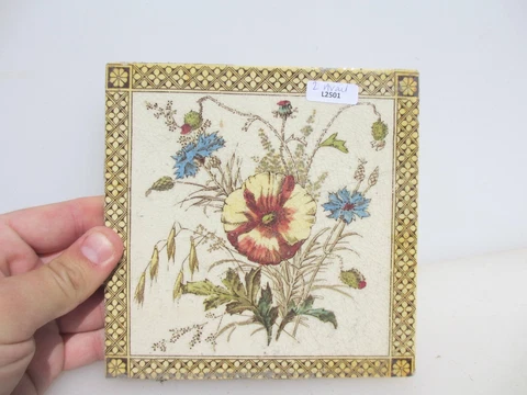Antique Ceramic Tile Old Floral Flowers Leaf Art Nouveau Victorian Lilies Cover