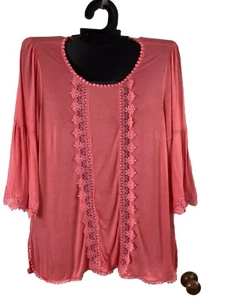 1X, 2X Übergröße Boho Top 3/4 Glockenärmel leicht Stretch pfirsich neu ohne Etikett - Bild 1 von 8