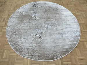 Alfombra oriental tibetana moderna gris anudada a mano redonda 6'2 x 6'2 con seda G9205 - Imagen 1 de 10