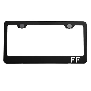Matte Black License Plate Frame Chrome FF Laser Etched Metal Screw Cap - Foto 1 di 7