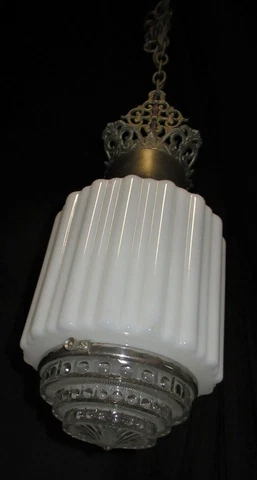 Antique Art Deco Glass Shade Pendant Chandelier Ceiling Fixture 1930's Cover