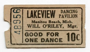 LAKEVIEW Pavilion-Manitou Beach Mich 10 Cent Dance Ticket - Imagen 1 de 2