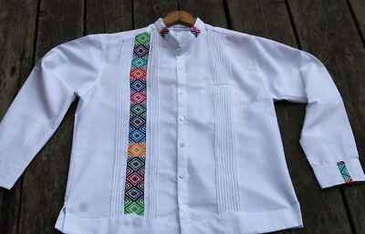 Men's Guayabera Embroidered Casual Dress Shirt Linen Long Sleeve Mexico - Image 1 of 4