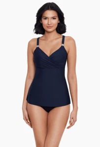Costume da bagno Miraclesuit Tankini top 38DD blu surplice ferretto reggiseno regolazione 6533010 - Foto 1 di 10