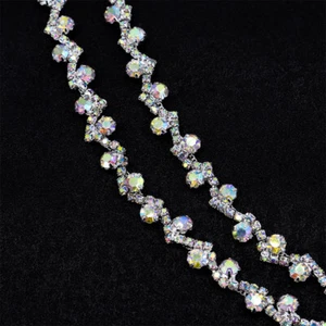 2Yard Crystal Rhinestone Trim Chain Applique Sewing Dress Embellishment DIY - Picture 1 of 15