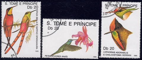 1989 ST. Thomas and Prince Island SC# 871-873 - Hummingbirds - 3 Different -Used Cover