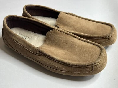 UGG Slippers Mens Size 12 Brown Suede Moccasins Wool Sheepskin Shoes - Image 1 of 4