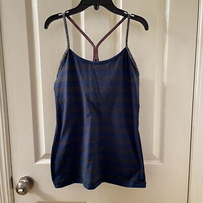 Camiseta sin mangas Lululemon Power Y gris y verde azulado a rayas para mujer talla 10 Foto 1 de 4