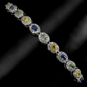 925 Sterling Silver Bracelet Oval Sapphire Natural Gemstone Jewelry 7.5inches - Picture 1 of 14