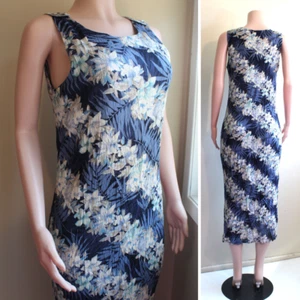 Dressing Clio L Blue Aloha Rayon Floral Column Midi Slip Dress Sleeveless - Picture 1 of 10