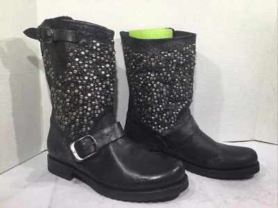 Botas cortas Frye para mujer talla 7 Veronica Deco de cuero negro con tachuelas $428 ZF-59 Foto 1 de 4
