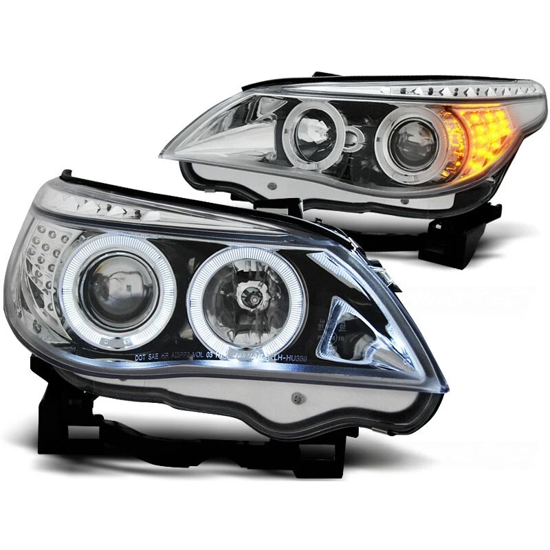 Faro proiettore Angel Eyes led cromato + frecce adatto per BMW Serie 5 E60/E61 dal 03-07 - Immagine 1 di 1