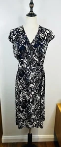 Basque Petites Wrap Dress Size AU 12 US8 Black Purple Blue Short Sleeve RRP $129 - Picture 1 of 9